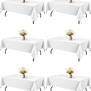 Fabric Polyester Rectangle Table Cloth - 6 Pack White